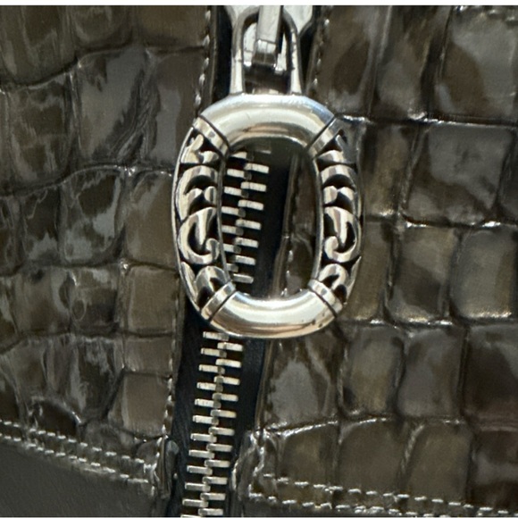 EUC - Brighton Torch Pewter Leather Croc Patent Trim Zip Boots - Size 6 - Picture 3 of 4